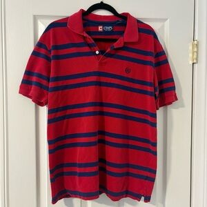Chaps Men's Collar Polo Shirt Red Blue Stripe Short Sleeve Size L